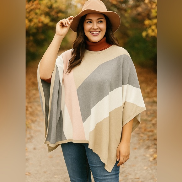 Calvin Klein Colorblock Poncho Knit Top - Picture 1 of 7